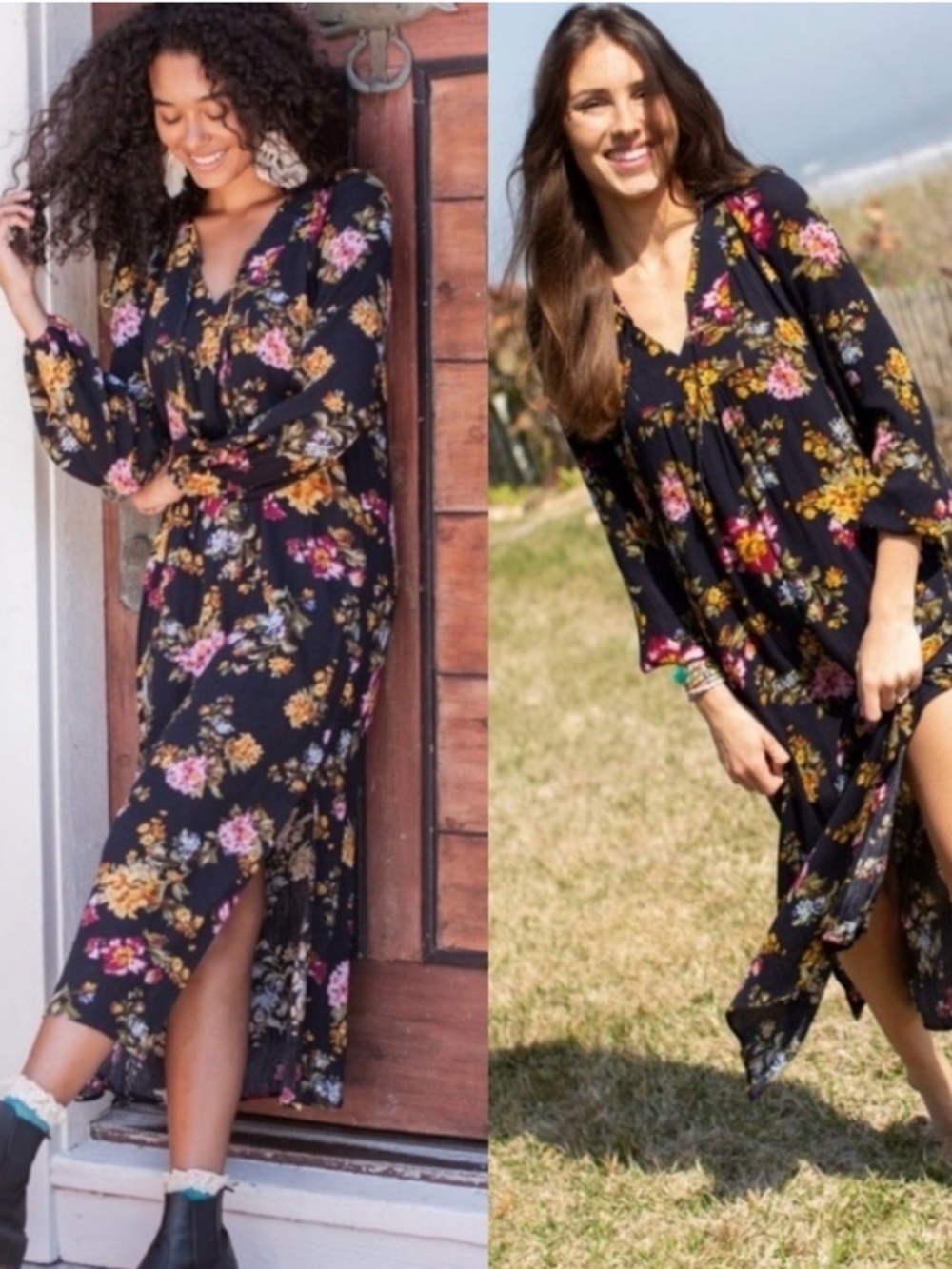 Natural Life Black Floral Midi Dress